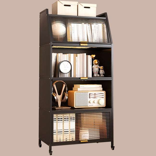 Modern Style Bookshelf Metal Closed Back Bookcase with Door for Home Office 23.6"L x 13.8"W x 59.1"H Black Clearhalo 'Bookcases' 'furn' 'furn_bookcases' 'Furniture' 'Office Furniture' 5472450