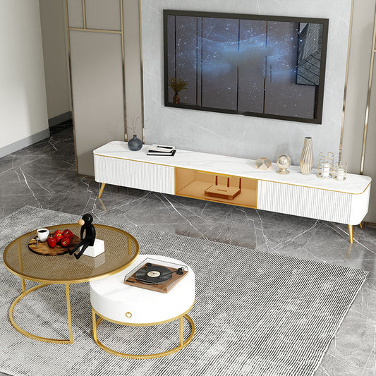 Glam Stone Stone TV Stand White Color Coloy TV Console TV.