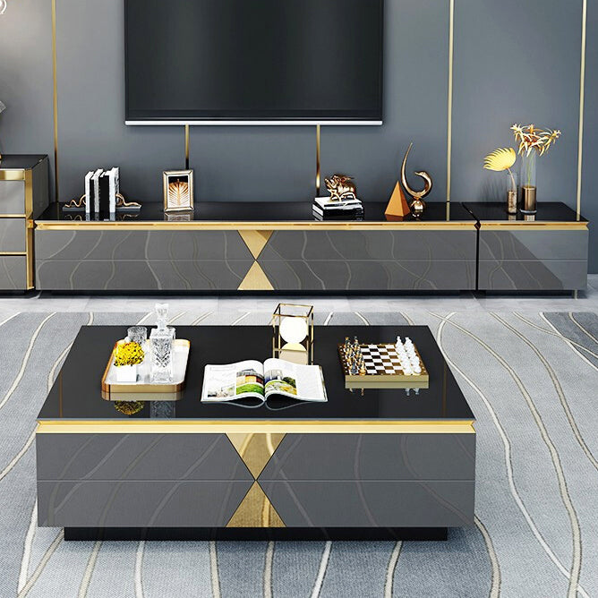 Glas- en houten tv -mediaconsole met laden Glam TV Stand Console