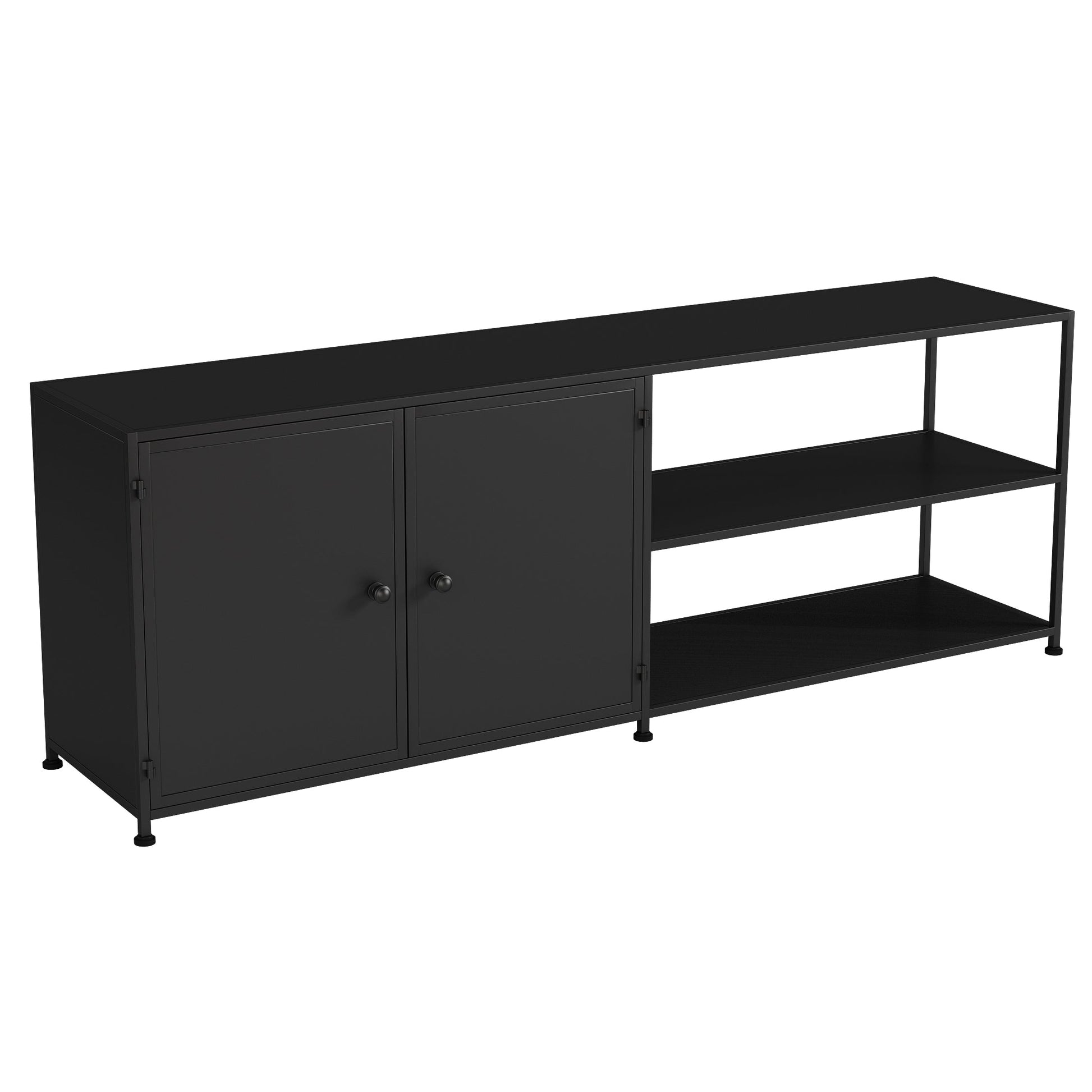 12.99"D TV Stand Industrial Style Open Storage TV Console with 3-shelf Matte Black Cabinet Enclosed Storage Clearhalo 'furn' 'furn_tv_stands_entertainment_centers' 'Furniture' 'Living Room Furniture' 'TV Stands & Entertainment Centers' 'TV Stands & Media Storage Furniture' 'tv_stands_entertainment_centers' 5472936
