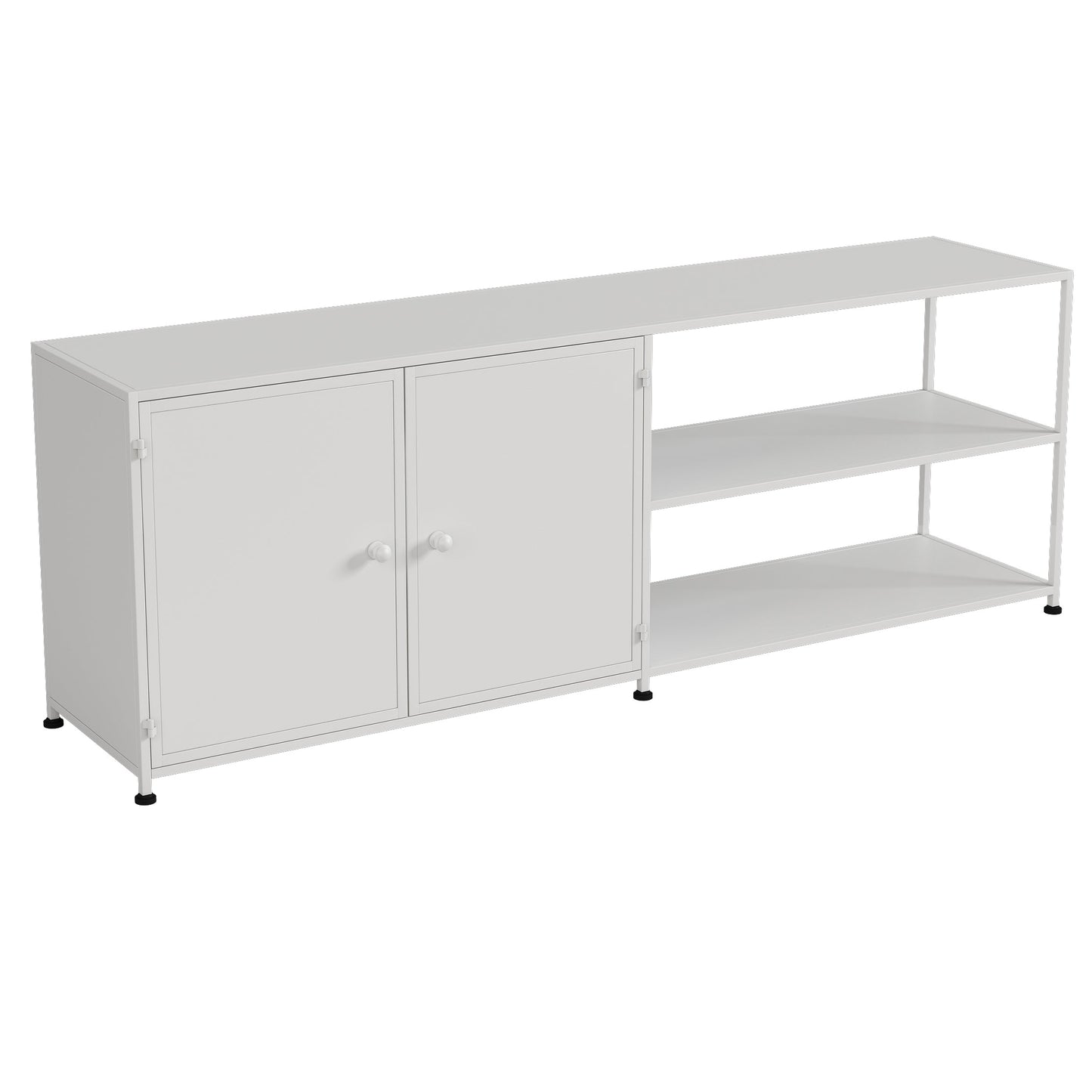 12.99"D TV Stand Industrial Style Open Storage TV Console with 3-shelf Gloss White Cabinet Enclosed Storage Clearhalo 'furn' 'furn_tv_stands_entertainment_centers' 'Furniture' 'Living Room Furniture' 'TV Stands & Entertainment Centers' 'TV Stands & Media Storage Furniture' 'tv_stands_entertainment_centers' 5472937