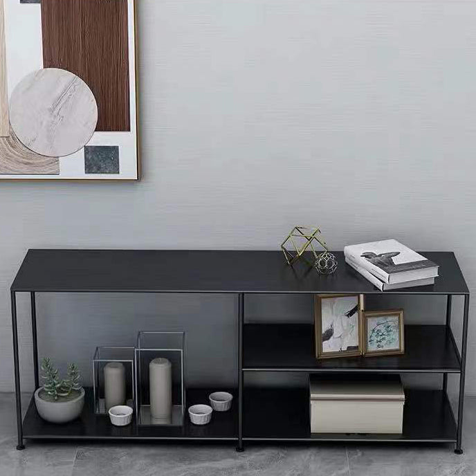 12.99"D TV Stand Industrial Style Open Storage TV Console with 3-shelf 71"L x 13"W x 20"H Matte Black Open Shelving Clearhalo 'furn' 'furn_tv_stands_entertainment_centers' 'Furniture' 'Living Room Furniture' 'TV Stands & Entertainment Centers' 'TV Stands & Media Storage Furniture' 'tv_stands_entertainment_centers' 5472940