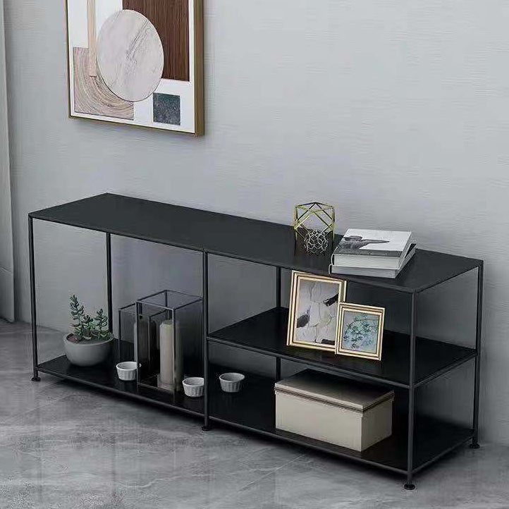 12.99"D TV Stand Industrial Style Open Storage TV Console with 3-shelf 59"L x 13"W x 20"H Matte Black Open Shelving Clearhalo 'furn' 'furn_tv_stands_entertainment_centers' 'Furniture' 'Living Room Furniture' 'TV Stands & Entertainment Centers' 'TV Stands & Media Storage Furniture' 'tv_stands_entertainment_centers' 5472941