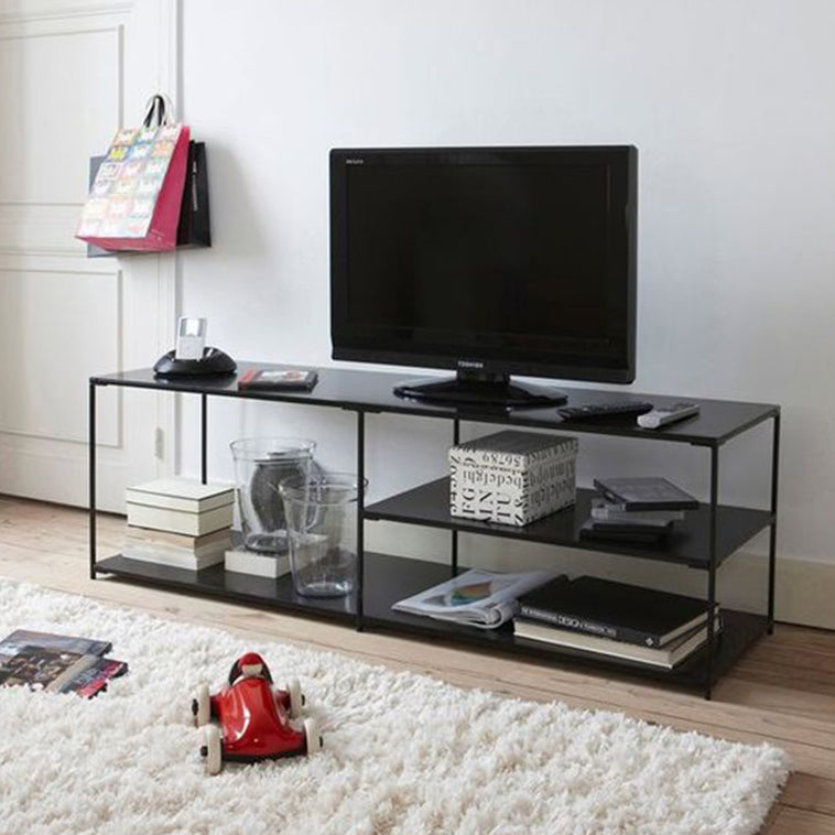 12.99"D TV Stand Industrial Style Open Storage TV Console with 3-shelf Clearhalo 'furn' 'furn_tv_stands_entertainment_centers' 'Furniture' 'Living Room Furniture' 'TV Stands & Entertainment Centers' 'TV Stands & Media Storage Furniture' 'tv_stands_entertainment_centers' 5472945