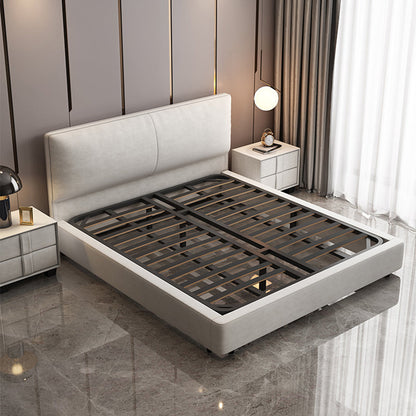 Modern Beige Standard Bed with Rectangular Panel Headboard and Legs