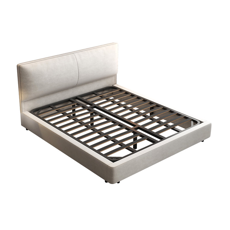 Letto standard moderno beige con testiera e gambe del pannello rettangolare