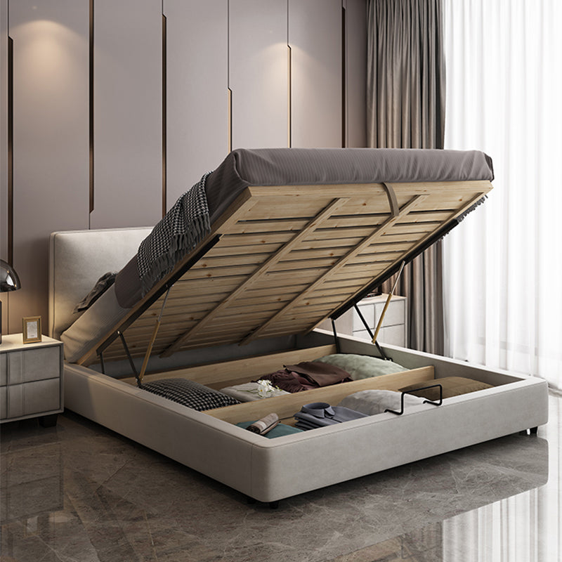 Letto standard moderno beige con testiera e gambe del pannello rettangolare