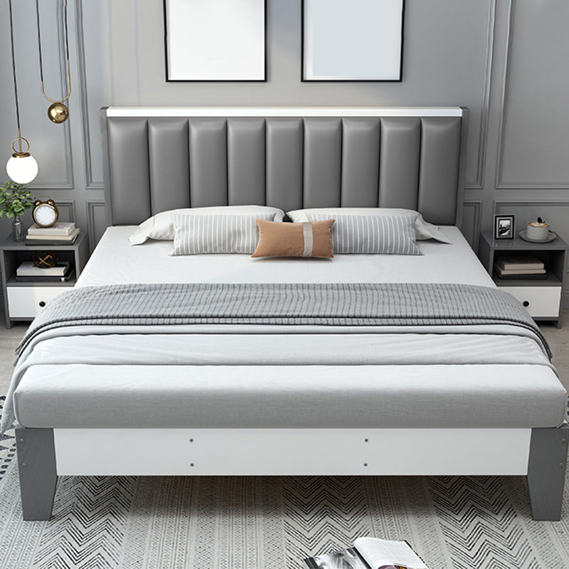 Modern Panel Wood Standard Bed with Rectangular Headboard for Bedroom California King White-Gray Bed & Mattress Clearhalo 'Bedroom Furniture' 'Beds' 'furn' 'furn_beds' 'Furniture' 5473274