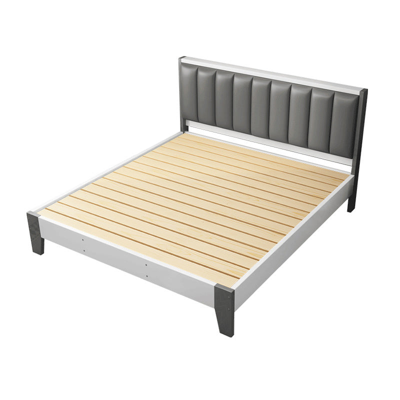 Modern Panel Wood Standard Bed with Rectangular Headboard for Bedroom White-Gray Single Bed Clearhalo 'Bedroom Furniture' 'Beds' 'furn' 'furn_beds' 'Furniture' 5473275