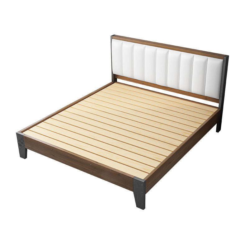 Modern Panel Wood Standard Bed with Rectangular Headboard for Bedroom Queen White-Brown Single Bed Clearhalo 'Bedroom Furniture' 'Beds' 'furn' 'furn_beds' 'Furniture' 5473276
