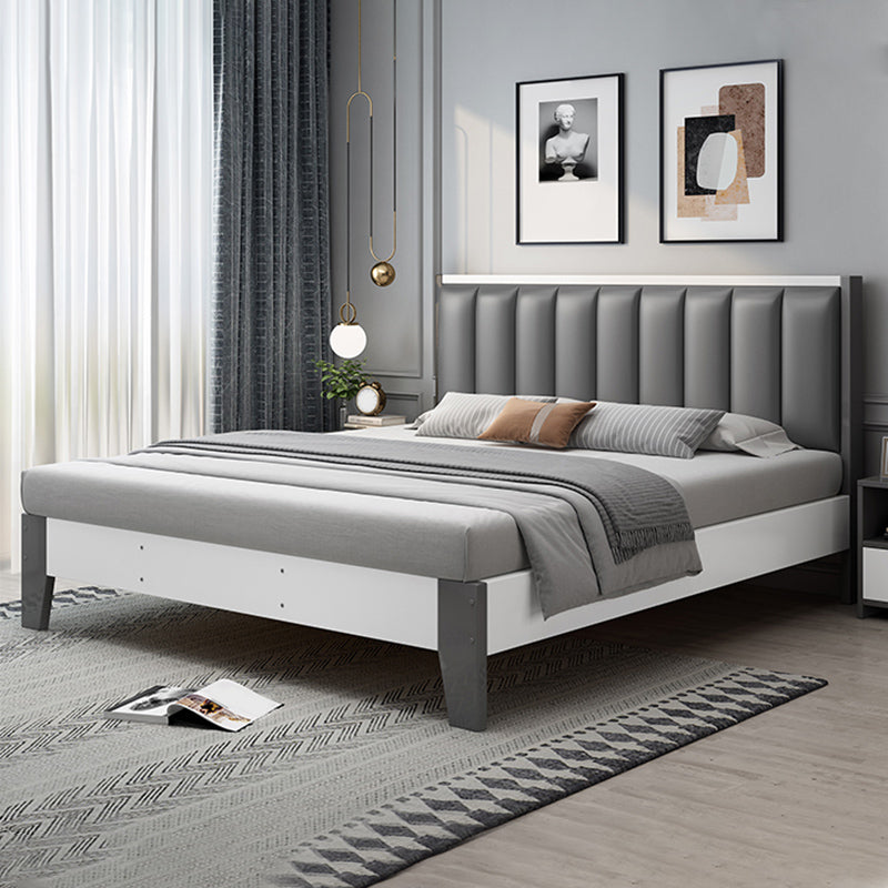 Modern Panel Wood Standard Bed with Rectangular Headboard for Bedroom Queen White-Gray Bed & Mattress Clearhalo 'Bedroom Furniture' 'Beds' 'furn' 'furn_beds' 'Furniture' 5473277
