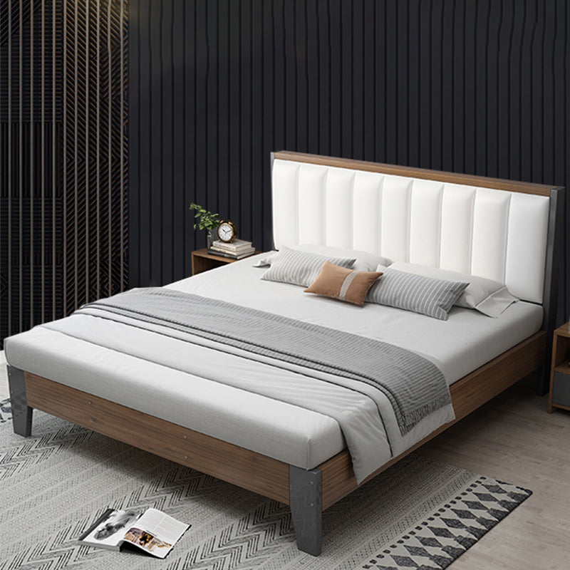 Modern Panel Wood Standard Bed with Rectangular Headboard for Bedroom California King White-Brown Bed & Mattress Clearhalo 'Bedroom Furniture' 'Beds' 'furn' 'furn_beds' 'Furniture' 5473278