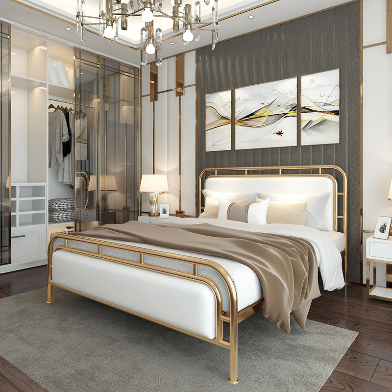 Zeitgenössisches Metall Open-Frame-Standardbett mit rechteckigem Kopfteil