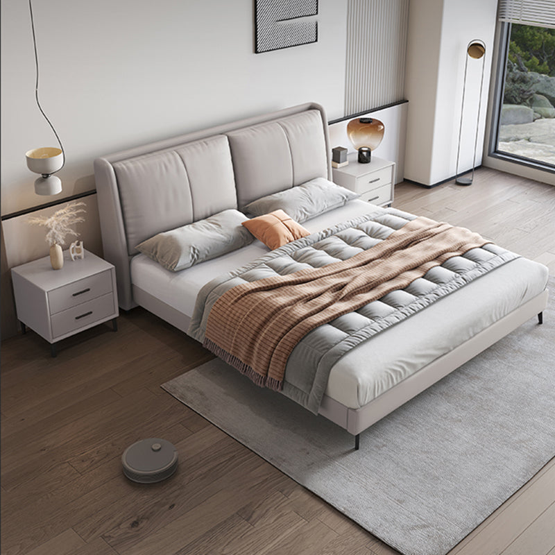 Modernes Kiefernholz -Holzpaneelbett echtes Lederbettrahmen mit gepolstertem Kopfteil