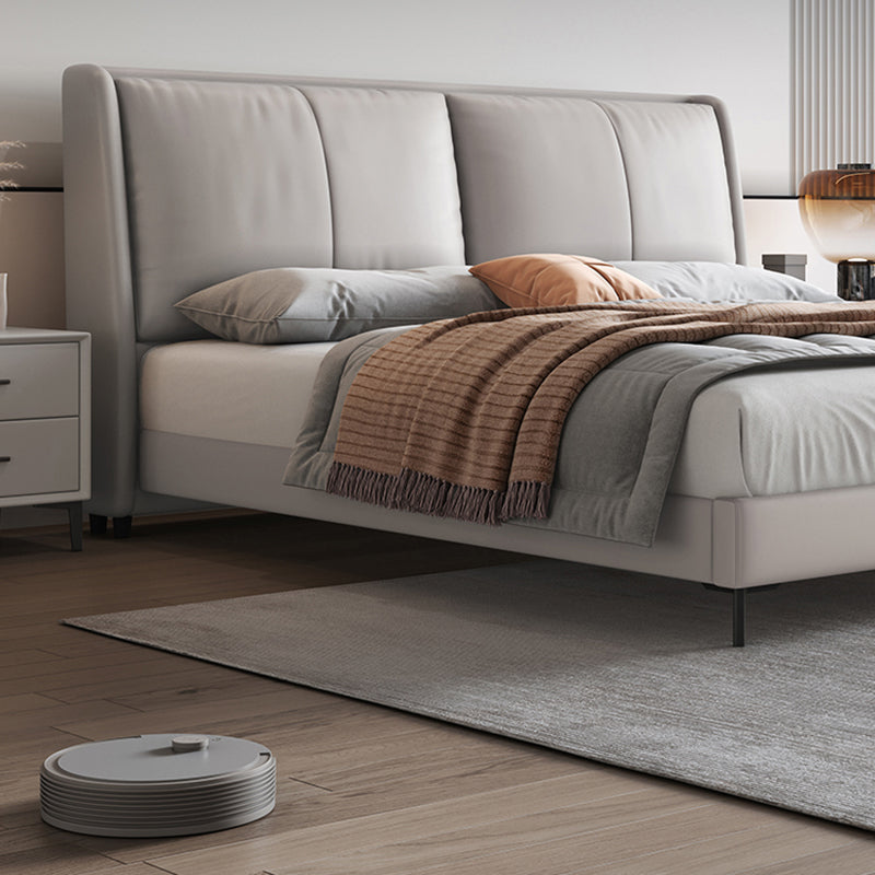 Modernes Kiefernholz -Holzpaneelbett echtes Lederbettrahmen mit gepolstertem Kopfteil