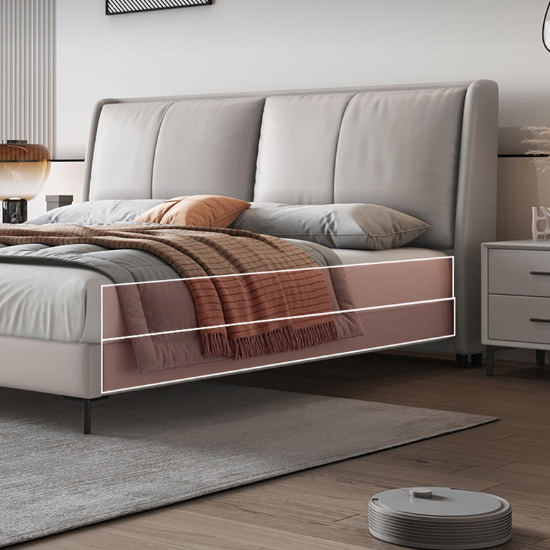 Modernes Kiefernholz -Holzpaneelbett echtes Lederbettrahmen mit gepolstertem Kopfteil