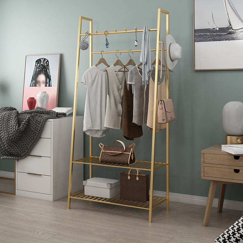 Arbre de salle industriel à entrée avec deux étagères de rangement, support de hall avec deux rails suspendus