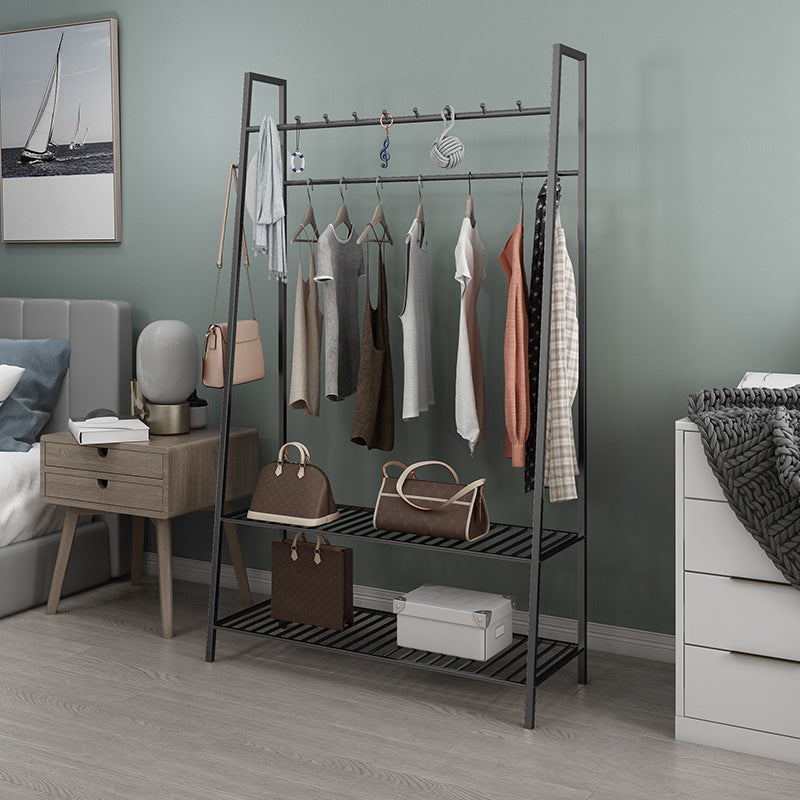 Arbre de salle industriel à entrée avec deux étagères de rangement, support de hall avec deux rails suspendus