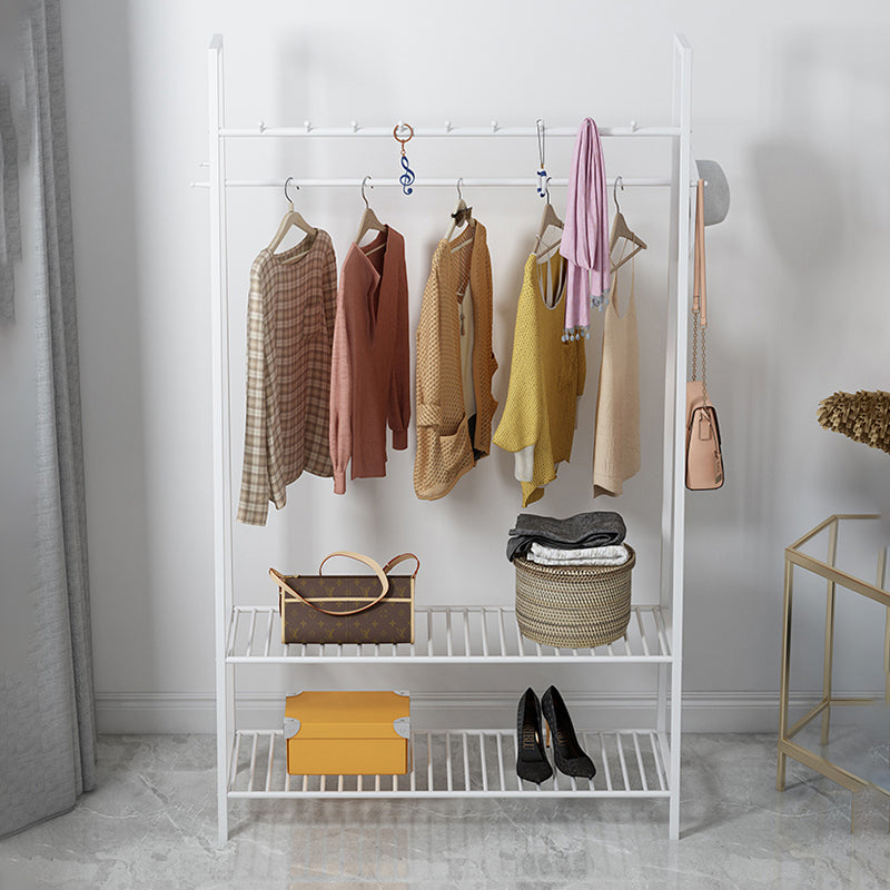 Arbre de salle industriel à entrée avec deux étagères de rangement, support de hall avec deux rails suspendus