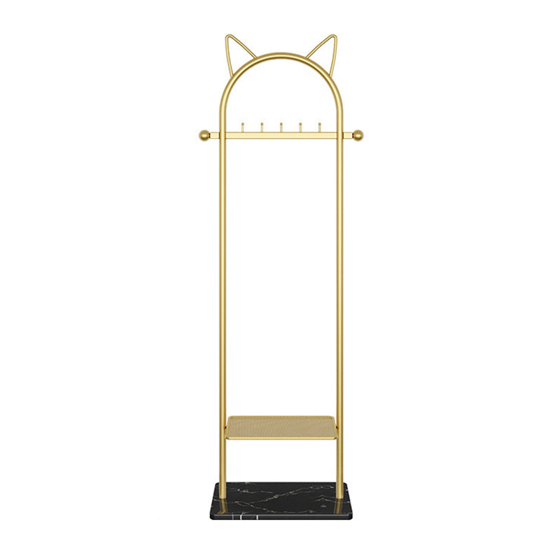 Metal Hall Stand, Hall Tree with Storage Shelf & Hanging Rail, Gold and Black Gold-Black 1 Clearhalo 'Entry & Mudroom Furniture' 'furn' 'furn_hall_tree_coat_racks' 'Furniture' 'Hall Trees & Coat Racks' 'hall_tree_coat_racks' 5473547