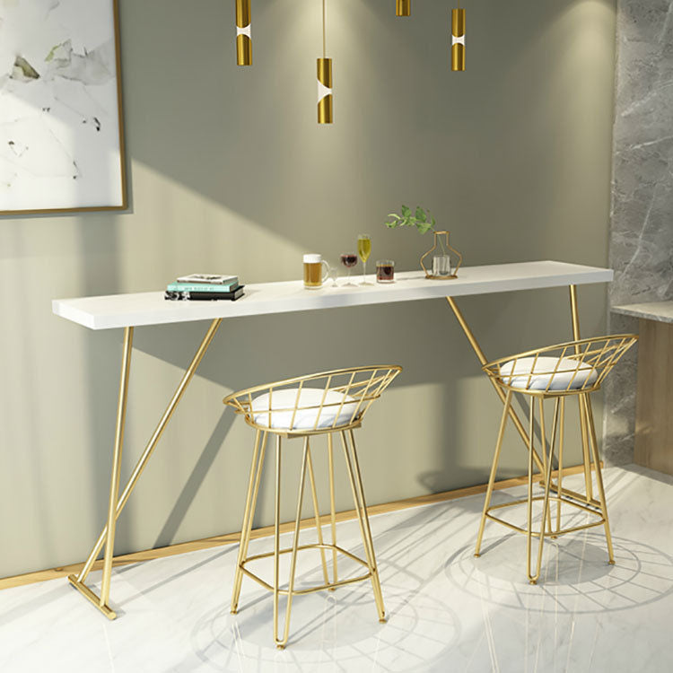 Glam Style Rectangle Bar Table Solid Wood Bar Table with Double Pedestal 86.6"L x 15.7"W x 41.3"H Without Chairs Clearhalo 'Bar Furniture' 'Bar Tables' 'bar_tables' 'furn' 'furn_bar_tables' 'Furniture' 'Kitchen & Dining Furniture' 5474077