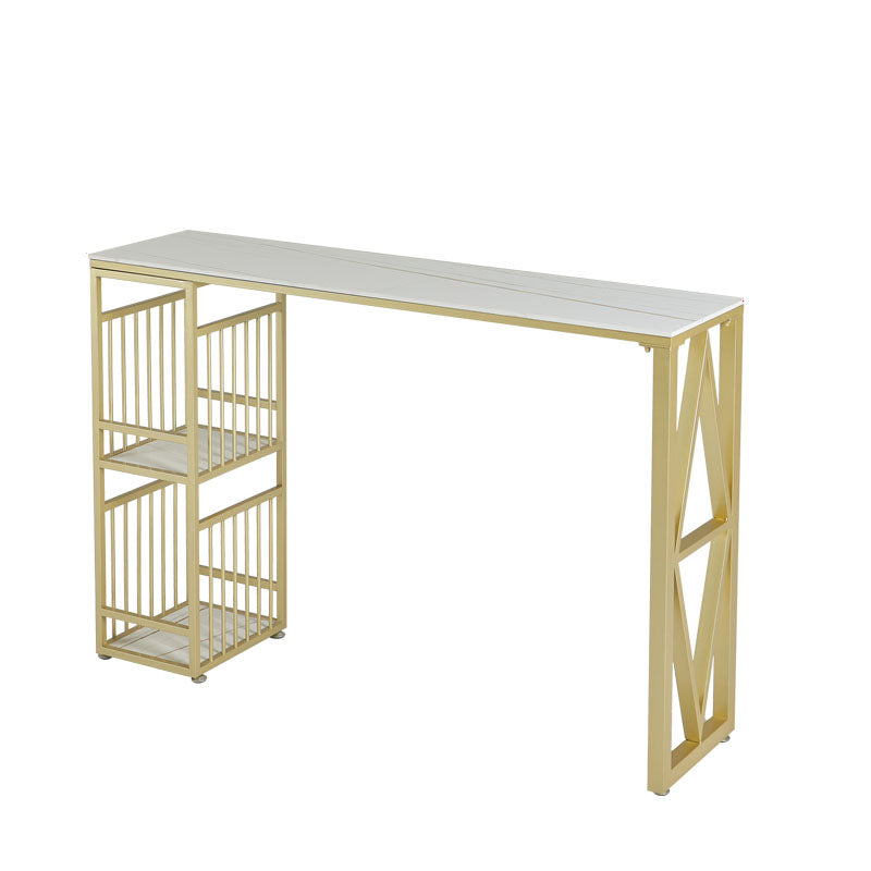White Stone Top Bar Table Glam Metal Frame Pub Table for Small Places Without Chairs Clearhalo 'Bar Furniture' 'Bar Tables' 'bar_tables' 'furn' 'furn_bar_tables' 'Furniture' 'Kitchen & Dining Furniture' 5474202