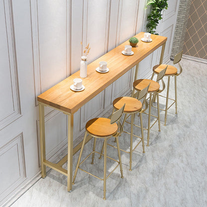 Natural Pine Wood Top Bar Table Modern Metal Frame Pub Table Gold Without Chairs Clearhalo 'Bar Furniture' 'Bar Tables' 'bar_tables' 'furn' 'furn_bar_tables' 'Furniture' 'Kitchen & Dining Furniture' 5474287