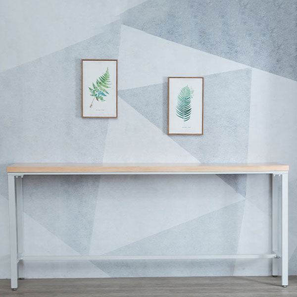 Natural Pine Wood Top Bar Table Modern Metal Frame Pub Table White Without Chairs Clearhalo 'Bar Furniture' 'Bar Tables' 'bar_tables' 'furn' 'furn_bar_tables' 'Furniture' 'Kitchen & Dining Furniture' 5474288