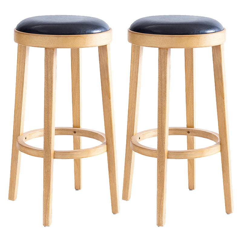 Modern Round Bar Stool Oak Solid Wood Bar Stool with PU Leather Wood 2 Piece Set Clearhalo 'Bar Furniture' 'Bar Stools' 'bar_stools' 'furn' 'furn_bar_stools' 'Furniture' 'Kitchen & Dining Furniture' 5474638