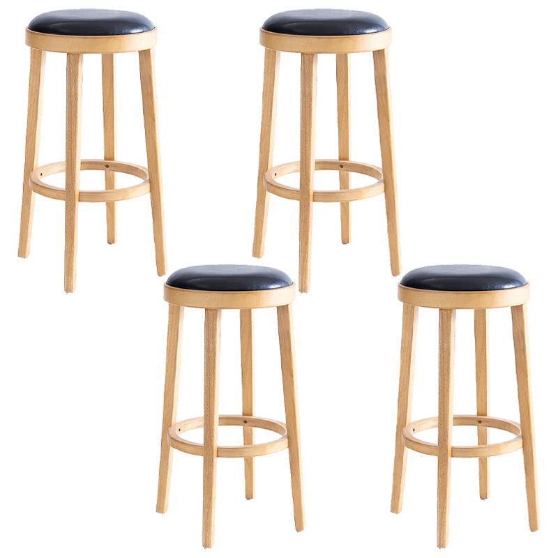 Modern Round Bar Stool Oak Solid Wood Bar Stool with PU Leather Wood 4 Piece Set Clearhalo 'Bar Furniture' 'Bar Stools' 'bar_stools' 'furn' 'furn_bar_stools' 'Furniture' 'Kitchen & Dining Furniture' 5474639