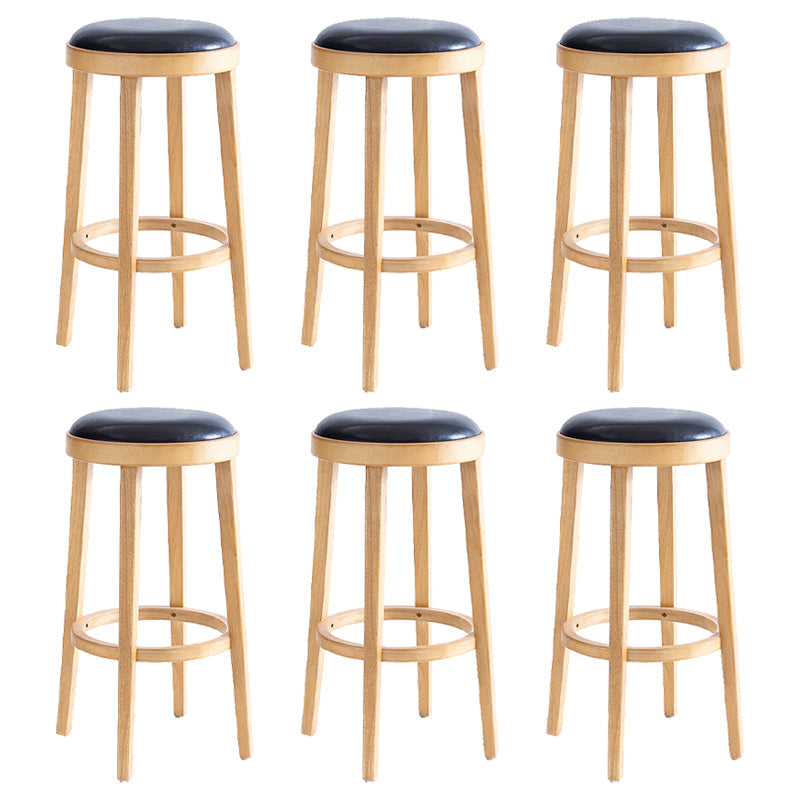 Modern Round Bar Stool Oak Solid Wood Bar Stool with PU Leather Wood 6 Piece Set Clearhalo 'Bar Furniture' 'Bar Stools' 'bar_stools' 'furn' 'furn_bar_stools' 'Furniture' 'Kitchen & Dining Furniture' 5474641