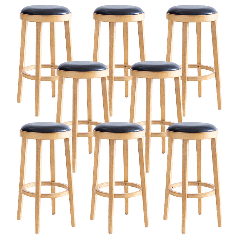 Modern Round Bar Stool Oak Solid Wood Bar Stool with PU Leather Wood 8 Piece Set Clearhalo 'Bar Furniture' 'Bar Stools' 'bar_stools' 'furn' 'furn_bar_stools' 'Furniture' 'Kitchen & Dining Furniture' 5474643