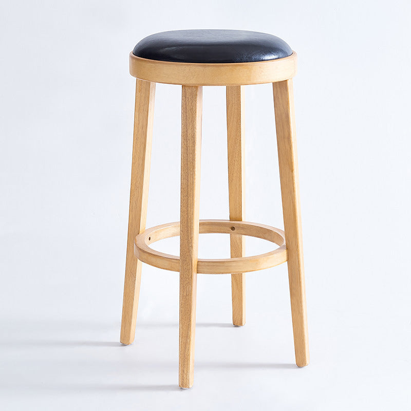 Modern Round Bar Stool Oak Solid Wood Bar Stool with PU Leather Clearhalo 'Bar Furniture' 'Bar Stools' 'bar_stools' 'furn' 'furn_bar_stools' 'Furniture' 'Kitchen & Dining Furniture' 5474645