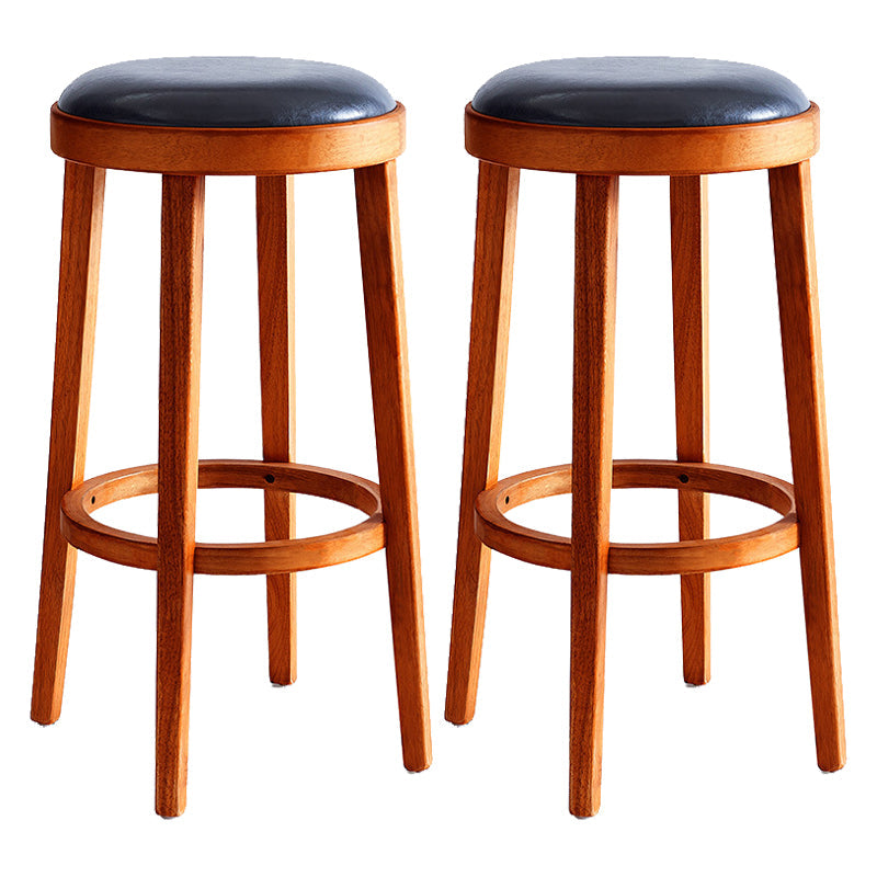 Modern Round Bar Stool Oak Solid Wood Bar Stool with PU Leather Red Brown 2 Piece Set Clearhalo 'Bar Furniture' 'Bar Stools' 'bar_stools' 'furn' 'furn_bar_stools' 'Furniture' 'Kitchen & Dining Furniture' 5474646