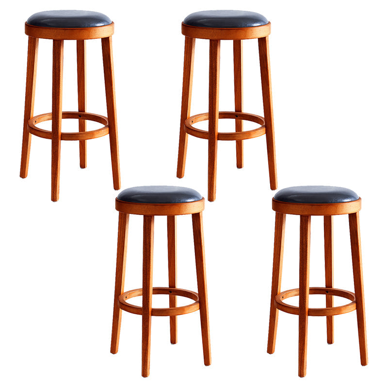 Modern Round Bar Stool Oak Solid Wood Bar Stool with PU Leather Red Brown 4 Piece Set Clearhalo 'Bar Furniture' 'Bar Stools' 'bar_stools' 'furn' 'furn_bar_stools' 'Furniture' 'Kitchen & Dining Furniture' 5474647