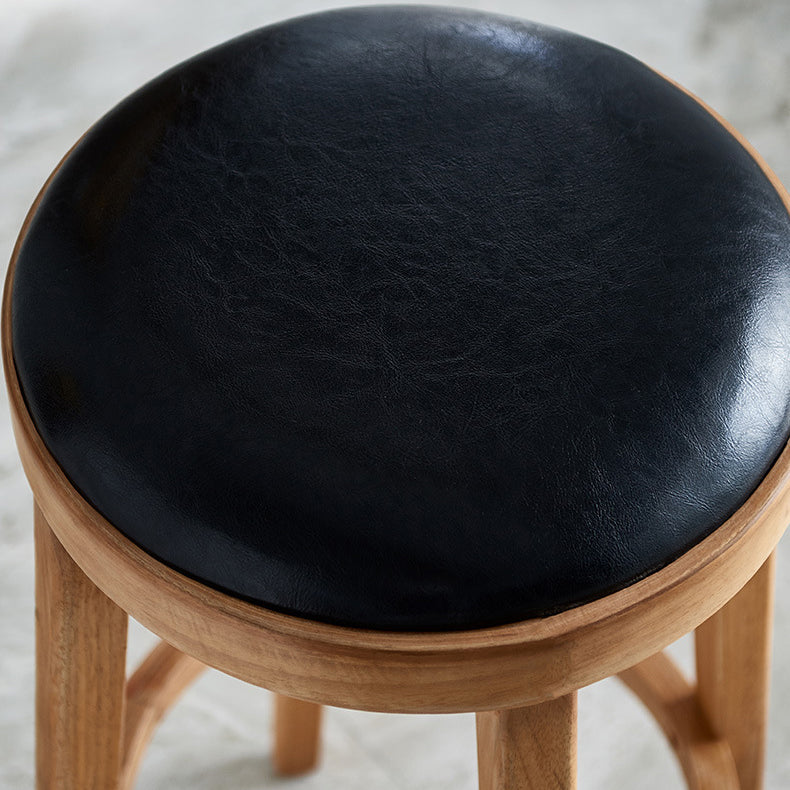 Modern Round Bar Stool Oak Solid Wood Bar Stool with PU Leather Clearhalo 'Bar Furniture' 'Bar Stools' 'bar_stools' 'furn' 'furn_bar_stools' 'Furniture' 'Kitchen & Dining Furniture' 5474648