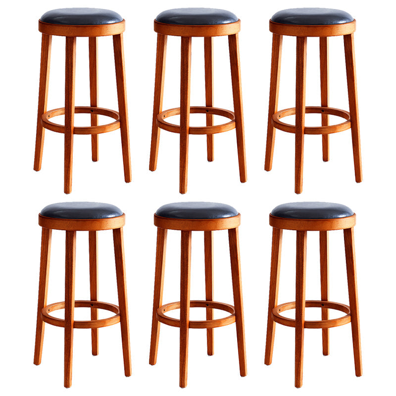 Modern Round Bar Stool Oak Solid Wood Bar Stool with PU Leather Red Brown 6 Piece Set Clearhalo 'Bar Furniture' 'Bar Stools' 'bar_stools' 'furn' 'furn_bar_stools' 'Furniture' 'Kitchen & Dining Furniture' 5474650