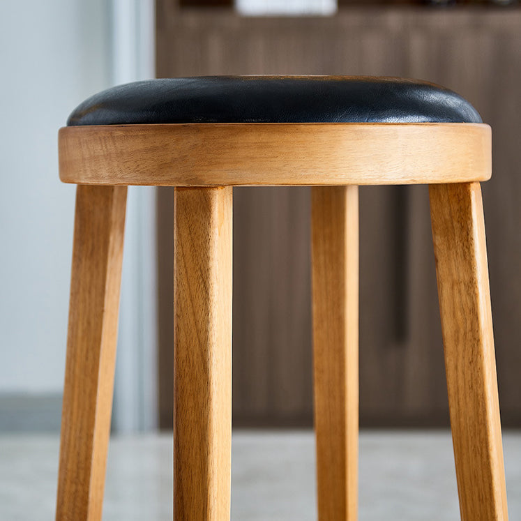 Modern Round Bar Stool Oak Solid Wood Bar Stool with PU Leather Clearhalo 'Bar Furniture' 'Bar Stools' 'bar_stools' 'furn' 'furn_bar_stools' 'Furniture' 'Kitchen & Dining Furniture' 5474651
