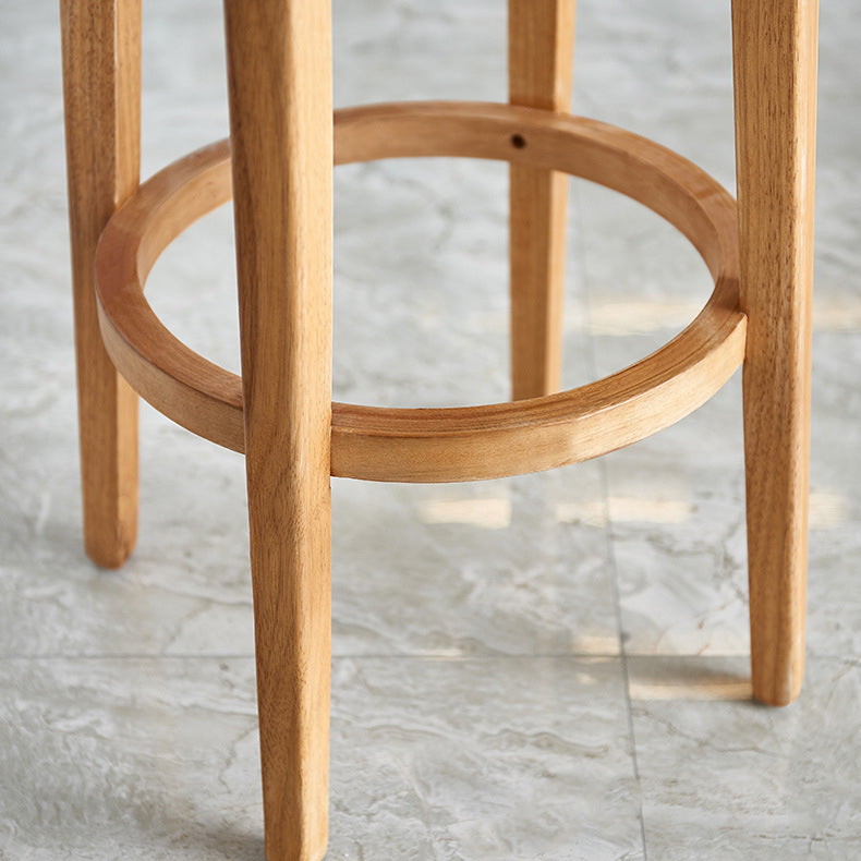 Modern Round Bar Stool Oak Solid Wood Bar Stool with PU Leather Clearhalo 'Bar Furniture' 'Bar Stools' 'bar_stools' 'furn' 'furn_bar_stools' 'Furniture' 'Kitchen & Dining Furniture' 5474653