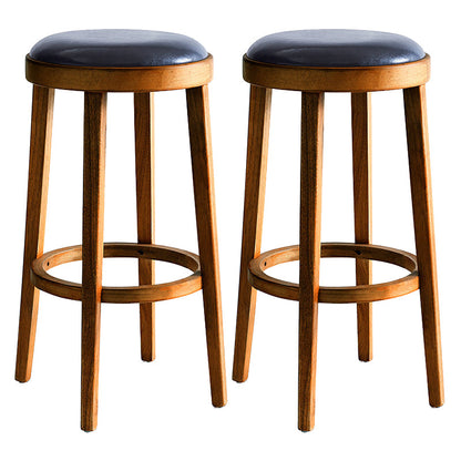 Modern Round Bar Stool Oak Solid Wood Bar Stool with PU Leather Walnut 2 Piece Set Clearhalo 'Bar Furniture' 'Bar Stools' 'bar_stools' 'furn' 'furn_bar_stools' 'Furniture' 'Kitchen & Dining Furniture' 5474654