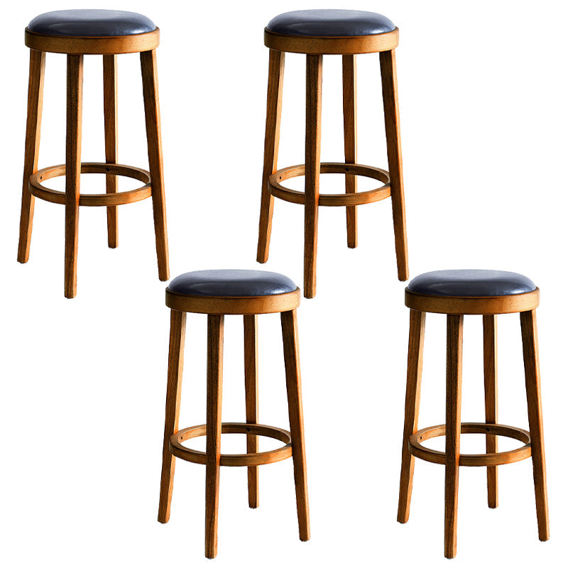 Modern Round Bar Stool Oak Solid Wood Bar Stool with PU Leather Walnut 4 Piece Set Clearhalo 'Bar Furniture' 'Bar Stools' 'bar_stools' 'furn' 'furn_bar_stools' 'Furniture' 'Kitchen & Dining Furniture' 5474655