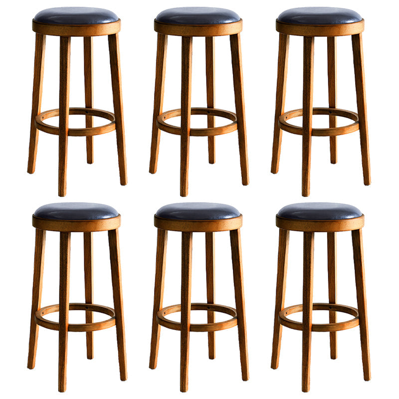 Modern Round Bar Stool Oak Solid Wood Bar Stool with PU Leather Walnut 6 Piece Set Clearhalo 'Bar Furniture' 'Bar Stools' 'bar_stools' 'furn' 'furn_bar_stools' 'Furniture' 'Kitchen & Dining Furniture' 5474656