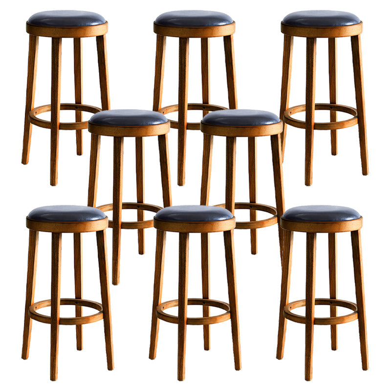 Modern Round Bar Stool Oak Solid Wood Bar Stool with PU Leather Walnut 8 Piece Set Clearhalo 'Bar Furniture' 'Bar Stools' 'bar_stools' 'furn' 'furn_bar_stools' 'Furniture' 'Kitchen & Dining Furniture' 5474657