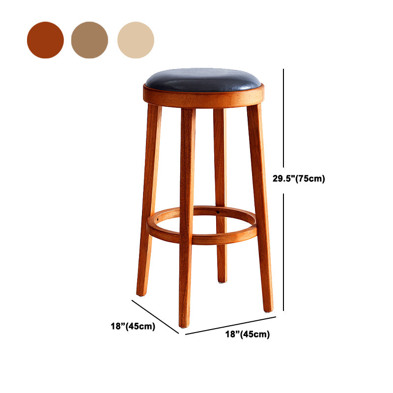 Modern Round Bar Stool Oak Solid Wood Bar Stool with PU Leather Clearhalo 'Bar Furniture' 'Bar Stools' 'bar_stools' 'furn' 'furn_bar_stools' 'Furniture' 'Kitchen & Dining Furniture' 5474658