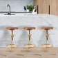 Industrial Adjustable Height Bar Stool Round Solid Wood with Iron Legs