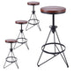 Industrial Adjustable Height Bar Stool Round Solid Wood with Iron Legs