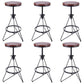 Industrial Adjustable Height Bar Stool Round Solid Wood with Iron Legs