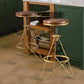 Industrial Adjustable Height Bar Stool Round Solid Wood with Iron Legs