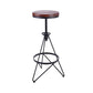 Industrial Adjustable Height Bar Stool Round Solid Wood with Iron Legs