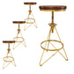 Industrial Adjustable Height Bar Stool Round Solid Wood with Iron Legs